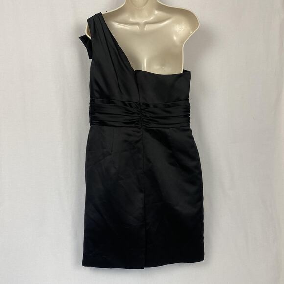 Davids Bridal Dress Women 14 Black Satin One Shoulder Bow Ruched Party LBD 84333 - Picture 4 of 13
